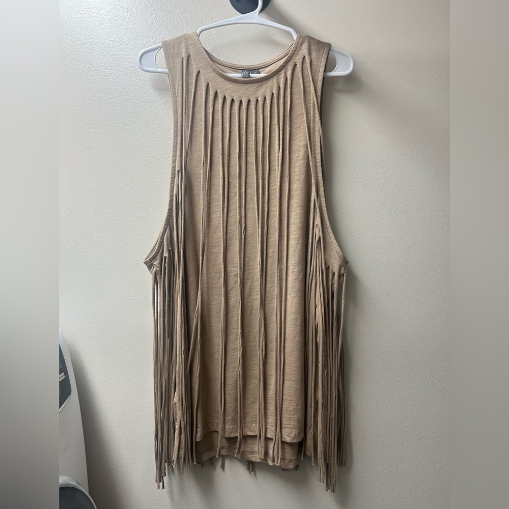 ASOS All Over Fringe Tank Tunic Beige Festival Concert Western Gypsy Hippie  M/L